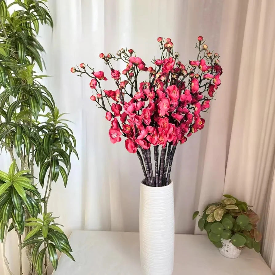 SATYAM KRAFT 3 Sticks Artificial Blossom Flower Bouquet Sticks for Home Decor, Bedroom, Living Room, Table, Balcony, Office, Wedding, Pooja, Anniversary Decorations – Dark Pink